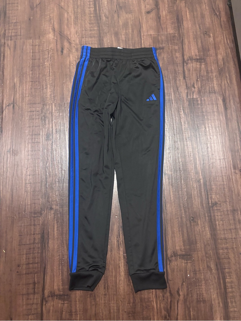 Adidas Black Joggers with Blue Side Stripes boys L